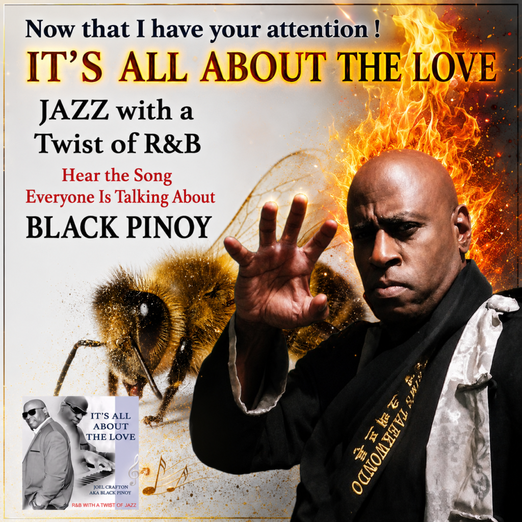 Black Pinoy Joel Crafton promotes his hit song "It's All About The Love," a smooth jazz and R&B recording featuring soulful melodies, award-winning music, and original entertainment content.