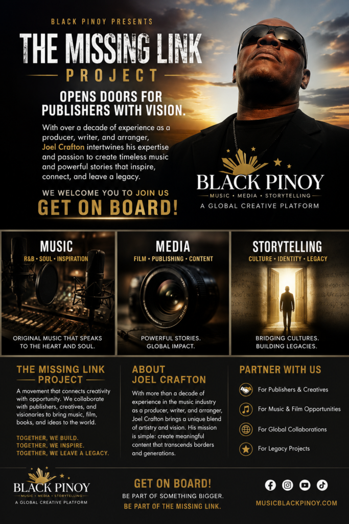 The Missing Link Project by Black Pinoy and Joel Crafton promoting book to film storytelling multimedia publishing and creative partnerships